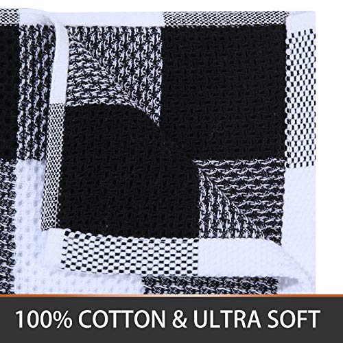 Kitinjoy 100% Cotton Check Plaid Waffle Weave Kitchen Towels, 13 in x 28 in, Super Soft Absorbent Kitchen Dish Towels… - Image 3