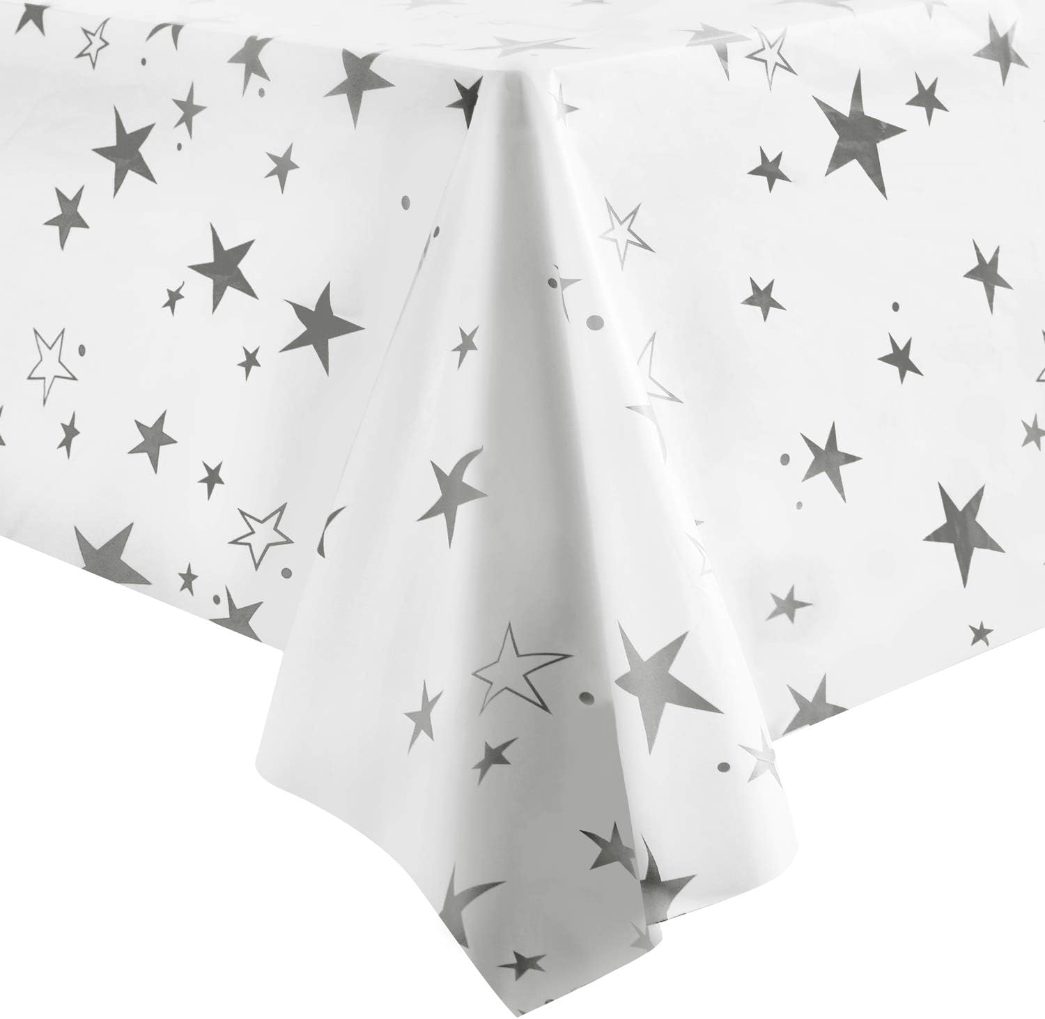 Plastic Tablecloths for Rectangle Tables,- 2 Pack - Grey Star Rectangular Table Covers, Disposable Party Table Cloths for Parties Thanksgiving, Christmas Wedding, Anniversary,- 54" x 108"