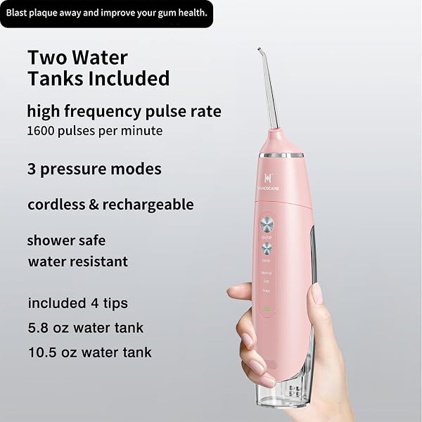 WATER FLOSSER EQUIPPED WITH TWO WATER TANKS FOR HOME AND TRAVEL,3 MODES DENTAL ORAL IRRIGATOR,PORTABLE,IPX7 WATERPROOF,POWERFUL BATTERY LIFE, WATER DENTAL FLOSSERS FOR TEETH (PINK)