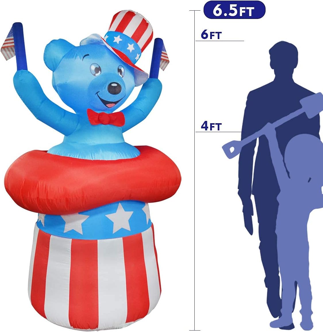 GOOSH 6.5 ft Tall Independence Day Inflatable Bear with Star Spangled Top Hat and American Flag Blowup Inflatables with Build-in LED Lights for Party Indoor,Outdoor,Yard,Garden,Lawn Decorations: Garden & Outdoor