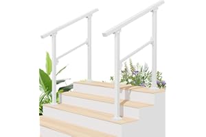 Titeck Hand Rails for Outdoor Steps, 2 Packs 3 Step Handrail, Stair Railing Indoor, Hand Rails for Indoor Stairs, Handrails for Outdoor Steps for Porch/Deck (White)