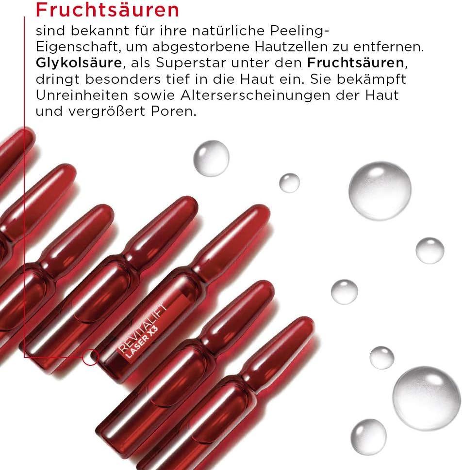 L'Oréal Paris Ampullen, Revitalift Laser X3, Anti-Aging Gesichtspflege mit Peeling-Effekt, 7-Tage-Kur, Glykolsäure - Image 4