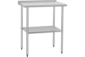 Chingoo Stainless Steel Table 24 x 30 Inches Metal Prep Table with Backsplash & Adjustable Undershelf, Stainless Table for Commercial Kitchen, Outdoor, Restaurant, Hotel & Garage