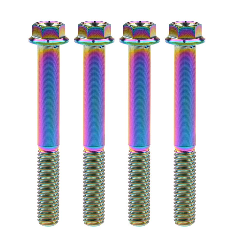 Wanyifa Titanium Hex Small Flange Head Bolt M8 15 20 25 30 35 40 45 50 55 60 65mm x1.25mm for Motorcycle Car Modification Pack of 4 (M8x65mm, Rainbow)