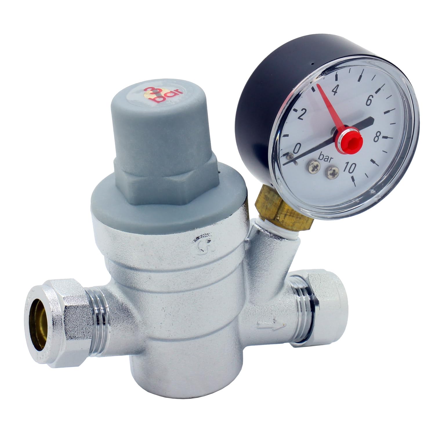 Adjustable Pressure Reducing Valve 15mm with 0-10 Bar Gauge