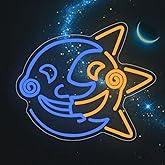 RuCvixkt Sun Drop Moon Drop Neon Sign for Wall Decor, Smiling Face Gaming Room Anime Neon Light Acrylic Moon Sign for Bedroom Home Living Room Party Game Zone Wall Art Decor