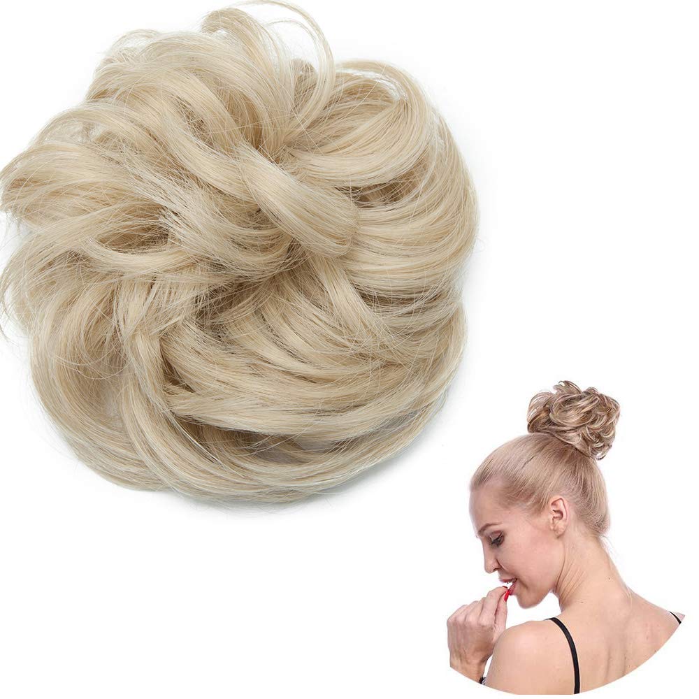 Ash Blonde Thick Hair Donut Scrunchie - Wavy Curly Messy Hair Bun Updo Chignon Ponytail Extension