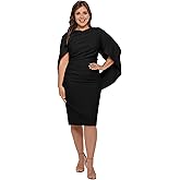 Betsy & Adam Women’s Scuba Crepe Drape Sleeve Knee Length Dress, Black, 16W