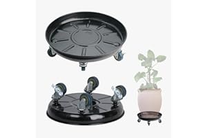 AyaLight 2 Pack Metal Plant Caddy With Wheels 12 Inch Black, Round Rolling Heavy Duty Plant Dolly, Heavy Plant Pot Mover Outdoors or Indoors, The Metal Wheel Can Rotate 360 Degrees or Lockable.