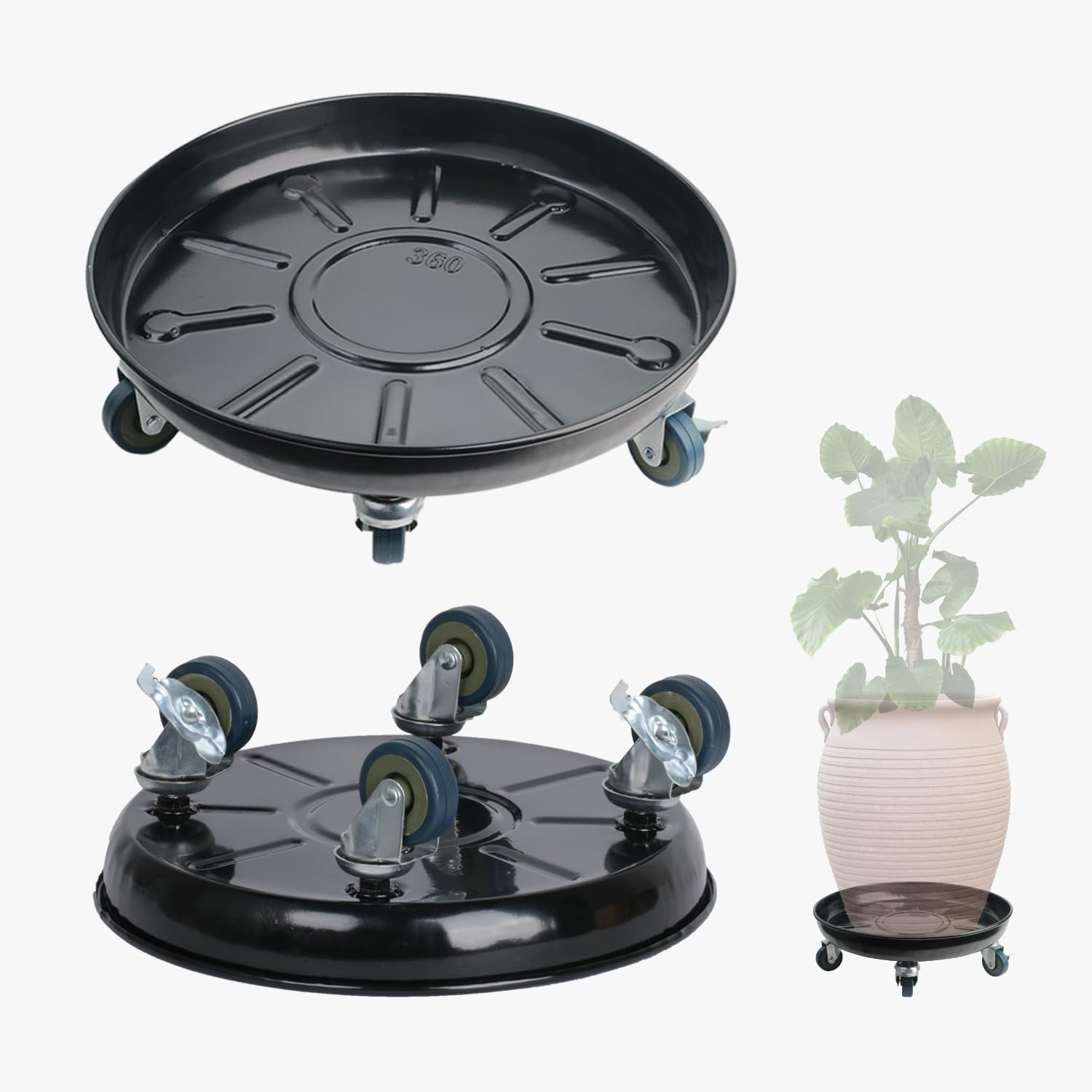 Photo 1 of AyaLight 2 Pack Metal Plant Caddy With Wheels 12 Inch Black, Round Rolling Heavy Duty Plant Dolly, Heavy Plant Pot Mover Outdoors or Indoors, The Metal Wheel Can Rotate 360 Degrees or Lockable.