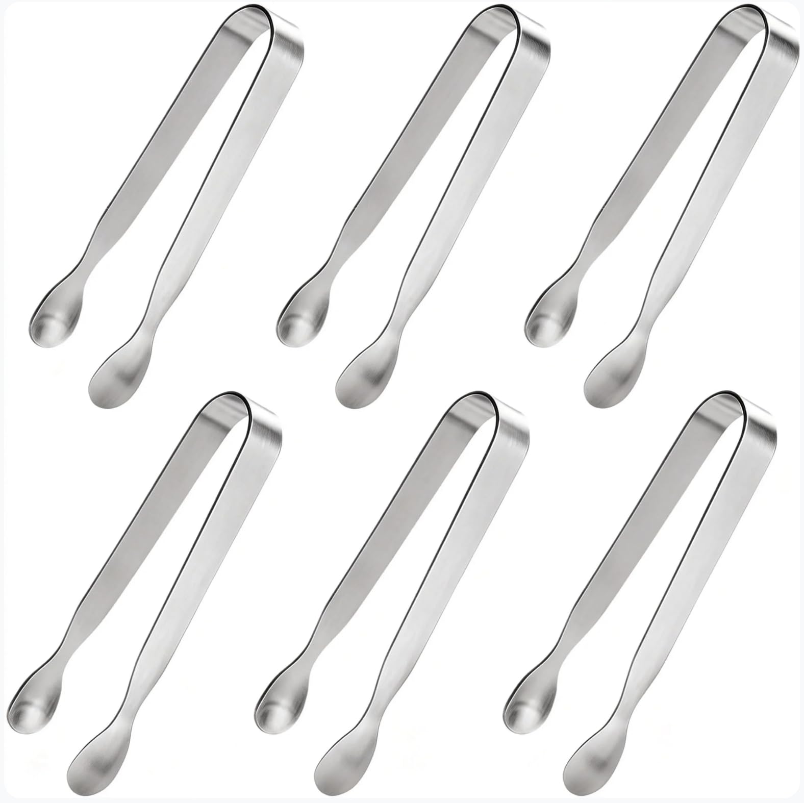 Mini Tongs for Serving Ice and Sugar Cubes - Stainless Steel Small Appetizers Tongs for Tea Party Coffee Bar Drinks (6 PCS)