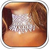 JAKAWIN Silver Rhinestone Choker Necklace Bling Diamond White Chokers for Women