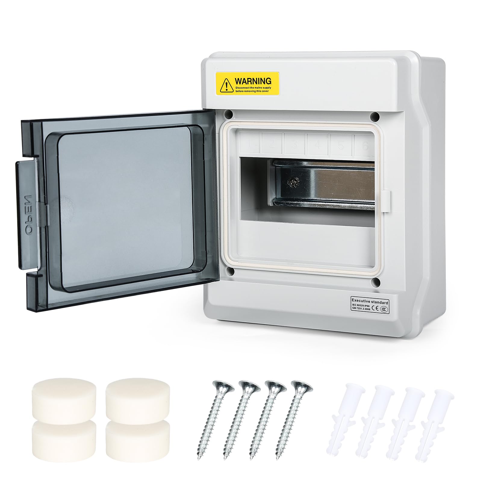 Buyweek Distribution Protection Box 1 Row 6 Module Electrical Enclosure IP66 Waterproof Fuse Box with Transparent Window, DIN Rail Enclosure for Gardens, Garages, Indoor, Outdoor