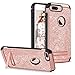 GUAGUA iPhone 7 Plus Case Kickstand Glitter Sparkly Pink Girl Women Slim Dual Layer Hybrid Hard PC Cover with Bling PU Leather Anti-scratch Shockproof Protective Phone Case for iPhone 7 Plus Rose Gold