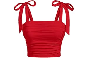 SOLY HUX Girl's Square Neck Crop Tank Top Sleeveless Bow Tie Camisole Ruched Cute Clothes