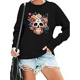 HAJIEXY Day Of The Dead Sweatshirts for Women Sugar Skull Garphic Sweatshirts Casual Dia De Los Muertos Pullover Tops