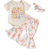 Yhilee Praise Toddler Baby Girl Birthday Outfits In My One Year Old Era Shirt Romper Bell Bottoms Birthday Girl Clothing Set