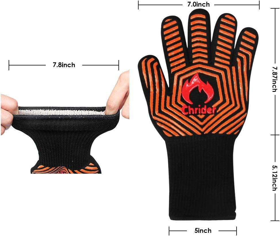 Chrider BBQ Gloves 1472°F Extreme Heat Resistant Gloves Grilling Gloves, 13" Silicone Non-Slip BBQ Mitt for Grilling, BBQ Smoker, Barbecue Gloves, Kitchen Cooking, Oven Mitts - 1 Pair: Kitchen & Dining