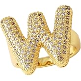 Initial Rings for Women, Bubble Letter Initial Balloon Ring Adjustable Charm Rings Open 14K Chunky Gold Rings Jewelry for Women