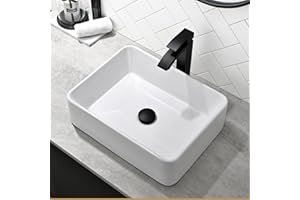 Swift Horse 19x15 inch White Ceramic Rectangle Vessel Sink Bathroom Combo with Faucet and Drain, Above-Counter Modern Design