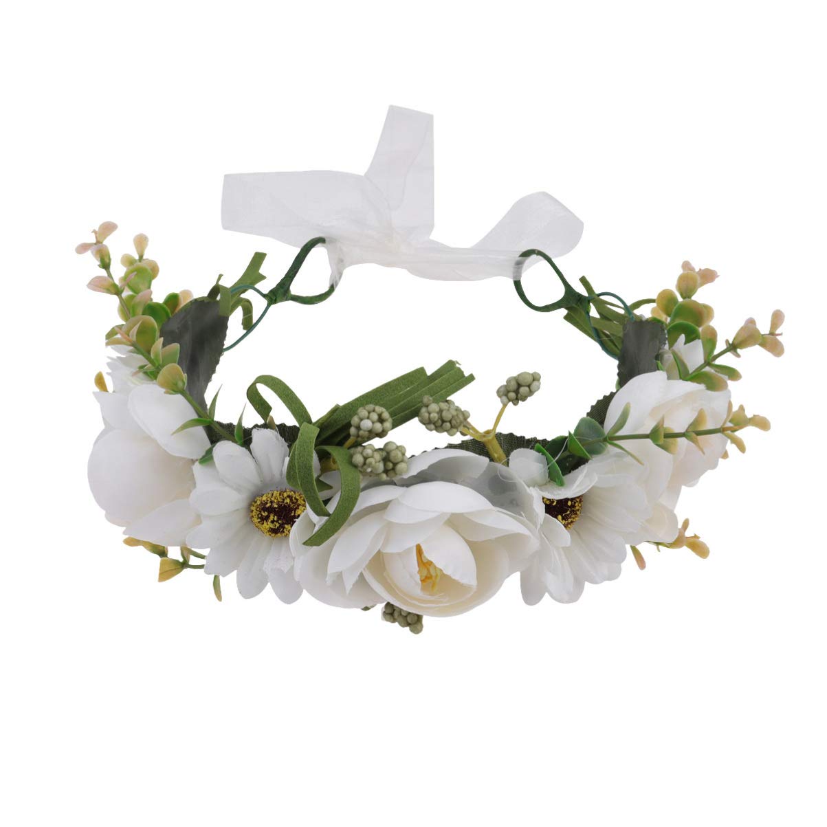 Lurrose 1PC Bridal Headband Adjustable Flower Wreath Head Hoop Halo Floral Crown Garland Headpiece for Weddigng Home Shop White