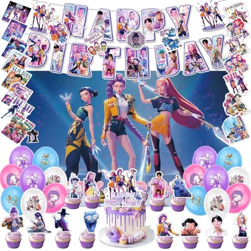 31Pcs Party decorations, with banner, paper balloons, cake toppers, decor balloons and backdrops, suitable for decorating birthday and party for boys and (Blue)