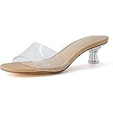 CUSHIONAIRE Doral Clear Kitten Heels for Women, Slip-On Open Toe Dress Sandals with Cushioned Footbed