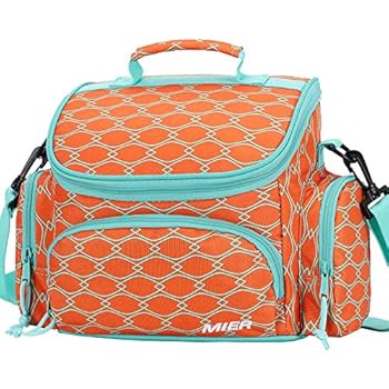 MIER Insulated Lunch Box Bags Soft Cooler Tote for Women Girls, Leakproof Lunch Bag with Shoulder Strap, 9 Can, Orange