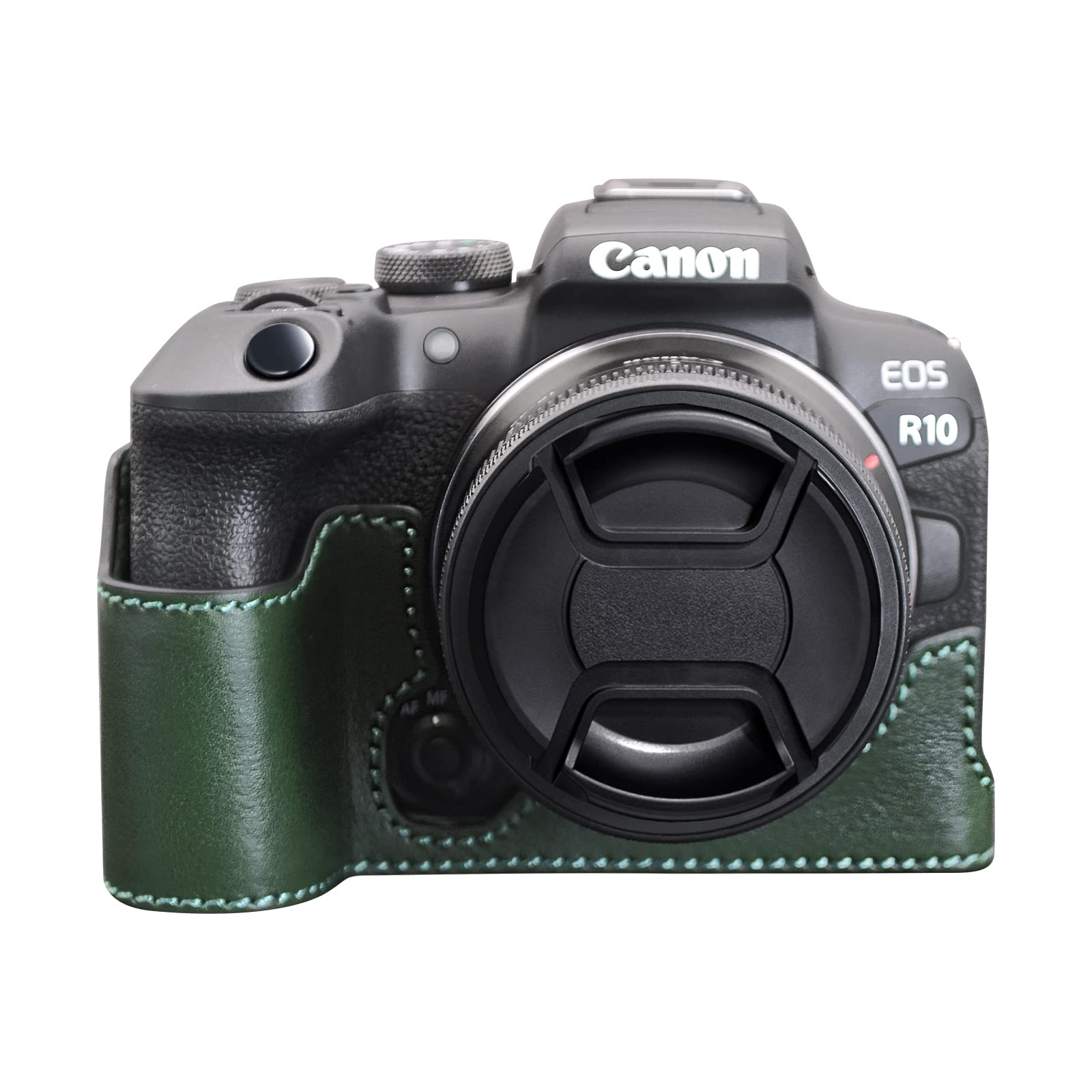 MUZIRI KINOKOO EOS R10 Protective Case Compatible for Canon EOS R10 Mirrorless Camera - Genuine Leather Half Bottom Case with Hand Grip Design - Green