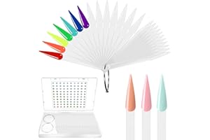 Laza 100 Pcs 3-in-1 Transparent Nail Swatch Sticks Box-packed with Ring and Numbered Stickers Nail Art Polish Color Display Tester Practice Sample Sticks Nails Supplie for Nail Tech - 300 Tips Square