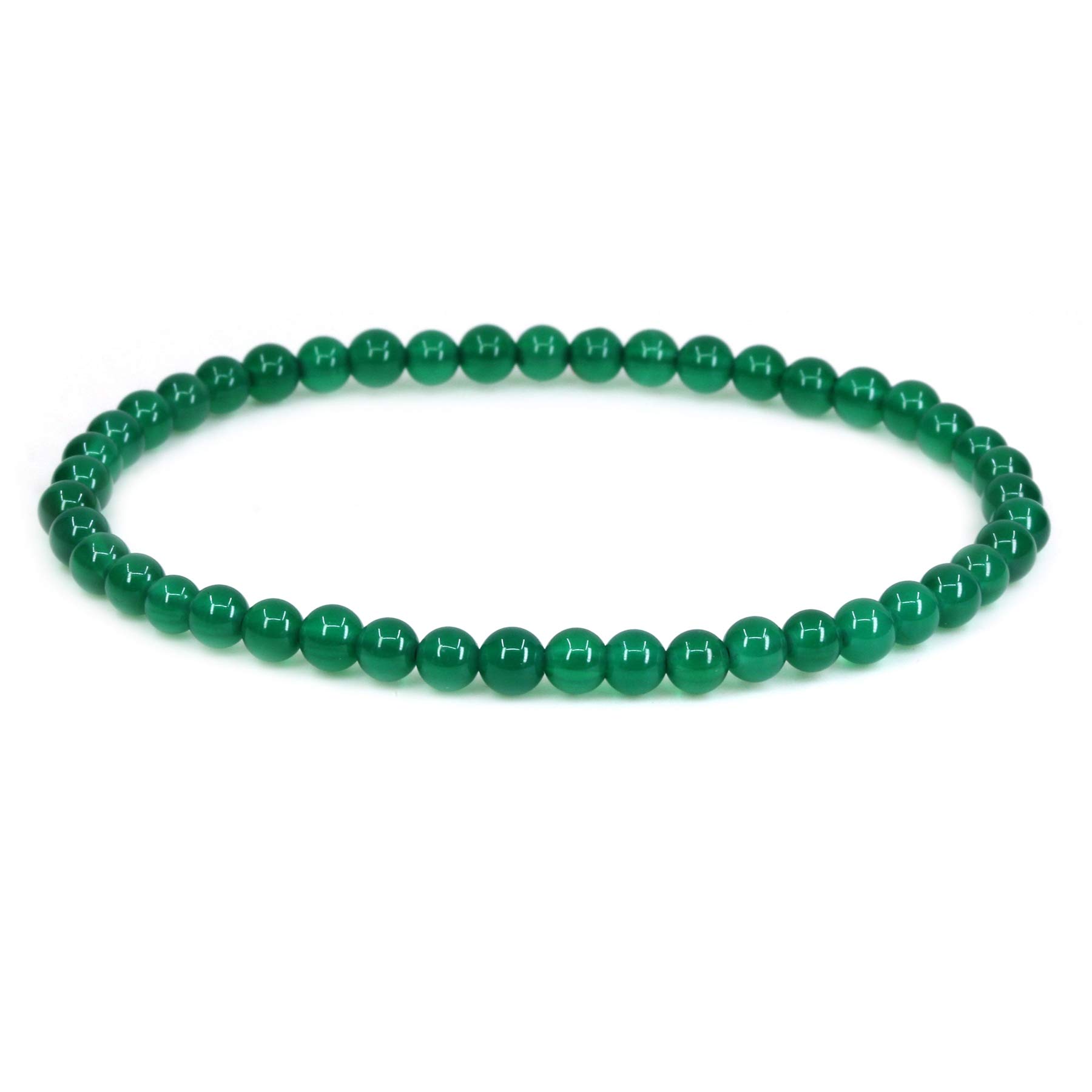 CHENYUE Natural A Grade Green Agate 4mm Round Beads Stretch Bracelet 7" Unisex