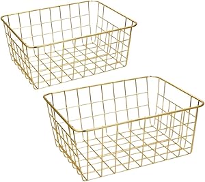 Wire Baskets, Gold 2 Pack Wire Basket, Organizing Storage Crafts Decor Kitchen (Gold Copper)