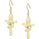Egyptian Earrings Stainless Steel Eye of Horus Scarab Ankh Dangle Earrings Egyptian Jewelry Gifts for Women