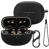 for EarFun Clip Open Ear Earbuds Case, Soft Silicone Shockproof Protective Cover with Carabiner and Lanyard (Black)
