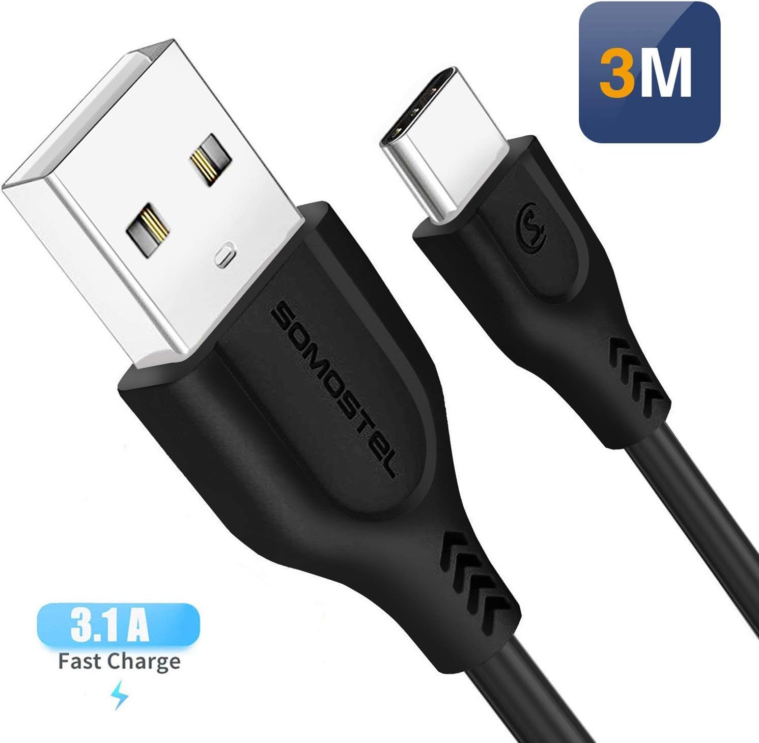 USB Type C Cable 3M, SOMOSTEL3.1A USB A to C Fast Charger Cable Data Sync Wire Compatible with Samsung Galaxy S10 S9 S8, Huawei P30 P20, Honor 10, OnePlus 6T, Nintendo Switch,Sony Xperia XZ,Pixel 3 XL