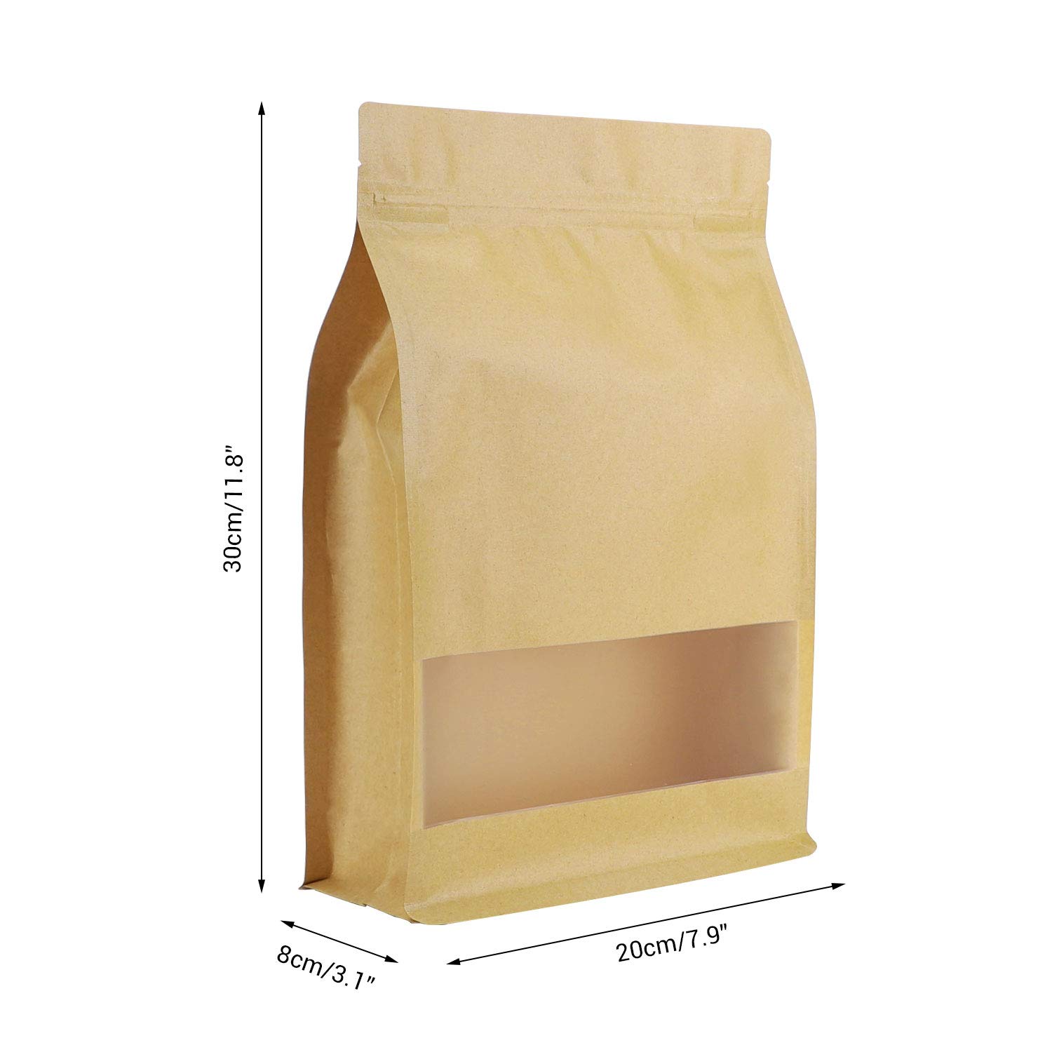 Storage Brown Paper Bags With Zip Lock And Transparent Window For Storing Nuts Seeds Beans Coffee