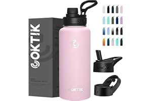 COKTIK 40 oz Sports Water Bottle With Straw,3 Lids, Stainless Steel Vacuum Insulated Water Bottles,Leakproof Lightweight, Keeps Cold and Hot, Great for Travel, Hiking, Biking, Running(Blush)