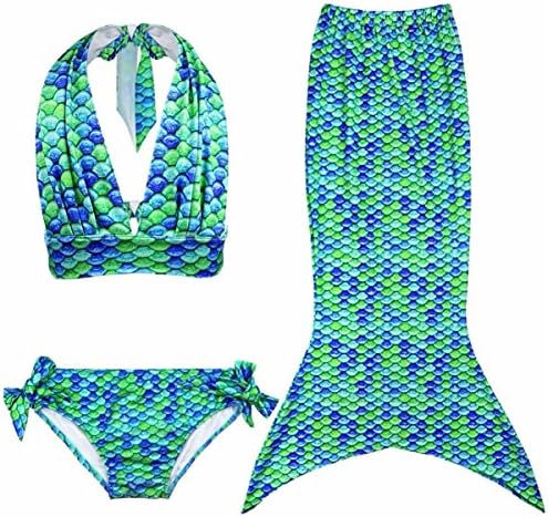 Quanyongjingpen Girl's 3pcs Mermaid Sea-Maid Tankini Marmaid Swimwear Bikini