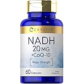 Carlyle NADH CoQ10 Supplement | 20mg | 60 Capsules | Mega Strength | Non-GMO, Gluten Free