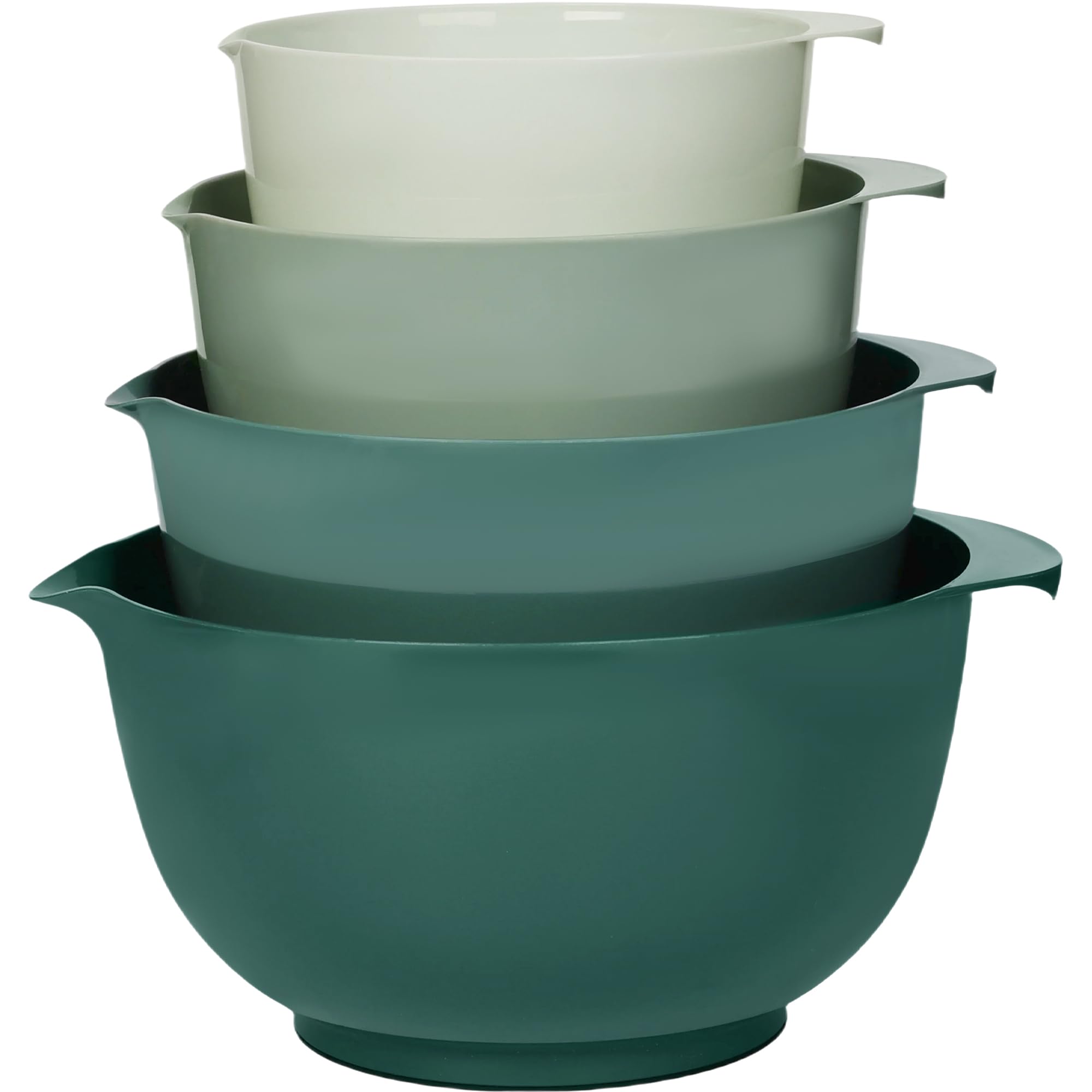BoxedHome Green Nesting Plastic Mixing Bowl Set with Pour Spout, Microwave and Dishwasher Safe, BPA Free Non-Slip Base, Set of 4 Size 1.7, 2.5, 3.5 and 4.5qt, Great for Prepping, Baking, Cooking