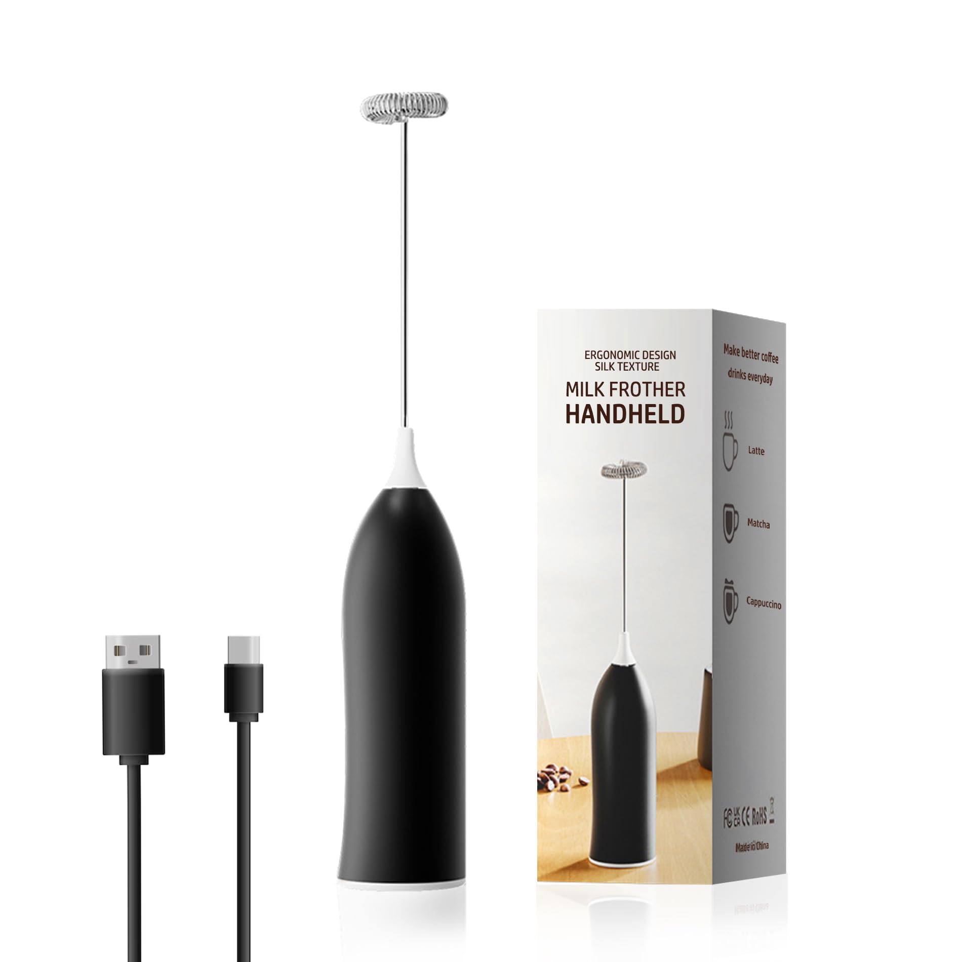 Handheld Coffee Frother, USB Rechargeable Handheld Frother, Adjustable Handheld Milk Frother for Cappuccinos, Hot Chocolate, Smoothies, Egg Mix — image 1