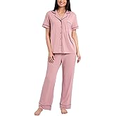 Nicole Miller New York Women's Pajamas 2 Piece Soft Ribbed Notch Collar Button Down PJ Set