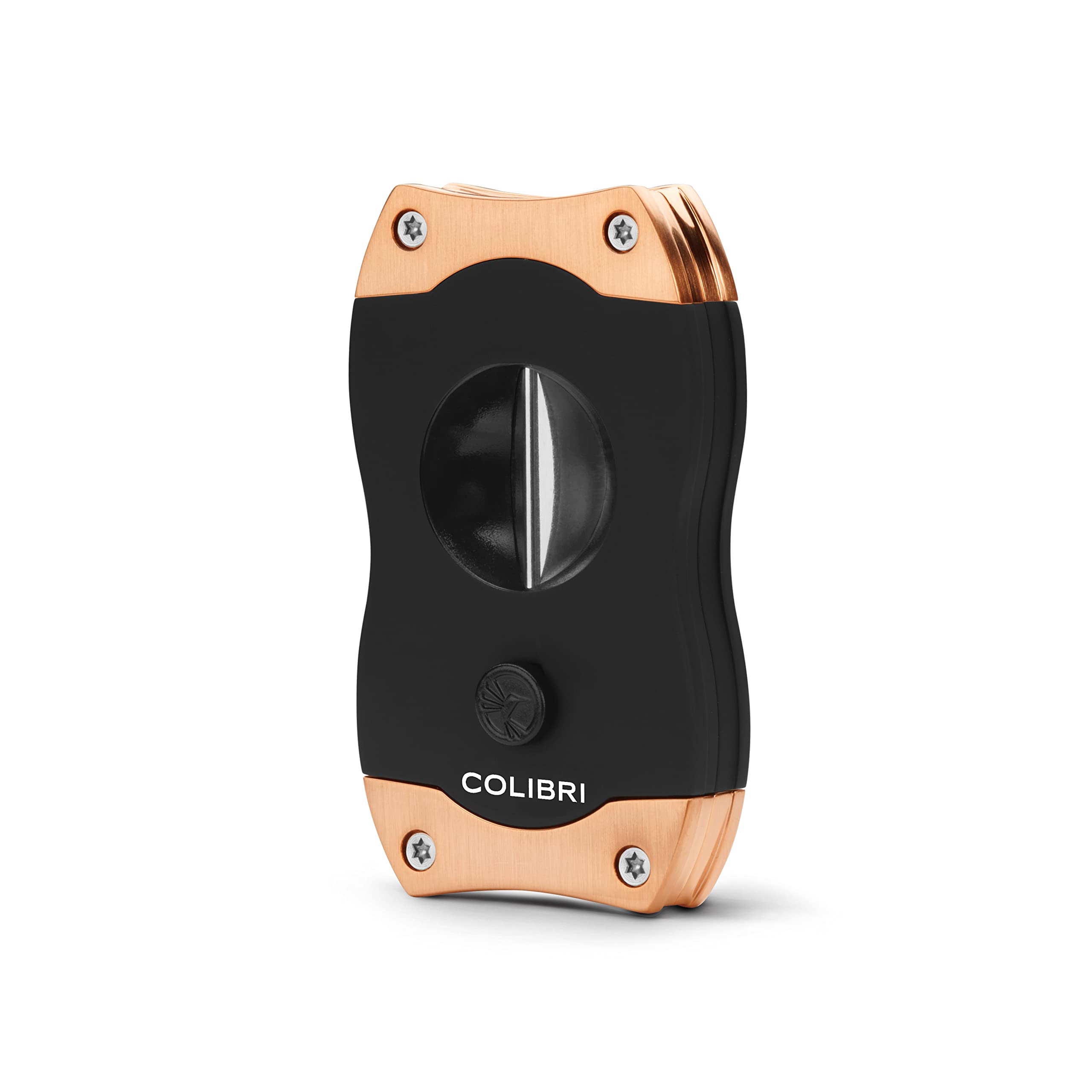 Colibri V-Cut Cigar Cutter| Black and Brushed Rose Gold Coloured Finish |Spring Loaded Release - Deep 7mm V Cut - Up-to 60+ Ring Gauge Cigars - Ergonomic Design