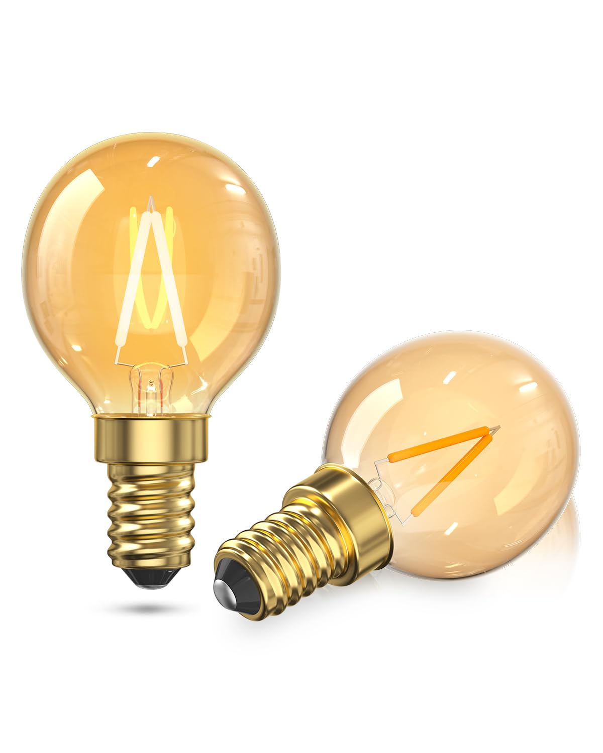 Lamptobe E14 LED Light Bulb Warm White, 1W Small Screw Light Bulb 2200K G40 SES Mini Golf Ball Bulb 10W Equivalent Vintage Screw in Filament Bulb for Decoration, Lamps(Amber Glass, Non-DIM, 2PCS)