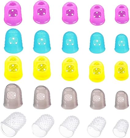 Amazon 指サック ギター指先プロテクター 25個セット フィンガースリーブ シリコンフィンガーガード 指先保護 ギター ベース バイオリン 二胡 弦楽器用 サイズ L M S Xs Xss 5種サイズ 五指の分 5色 キャップタイプ ギターピック 楽器