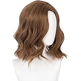 Kaneles Mens Short Brown Curly Fluffy Wig with Bang Halloween Cosplay Wig