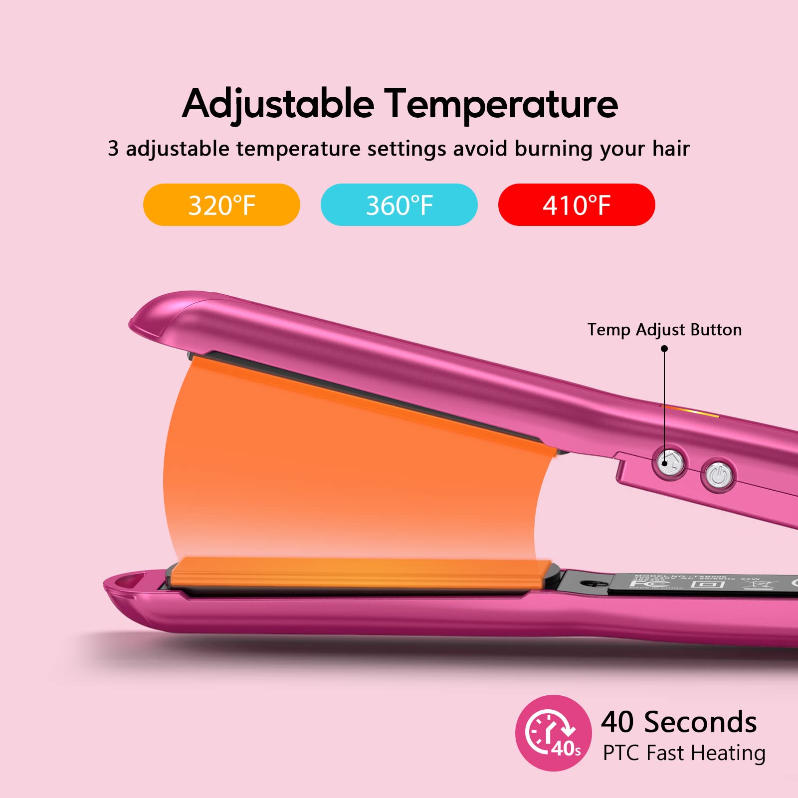 Terviiix Mini Flat Iron Adjustable Temperature, Travel-Size Mini Hair Straightener, Small Flat Irons for Short Hair/Curls Bangs, Ceramic Portable Tiny Hair Curler, Dual Voltage, Auto-Off, Pink, 1/2''