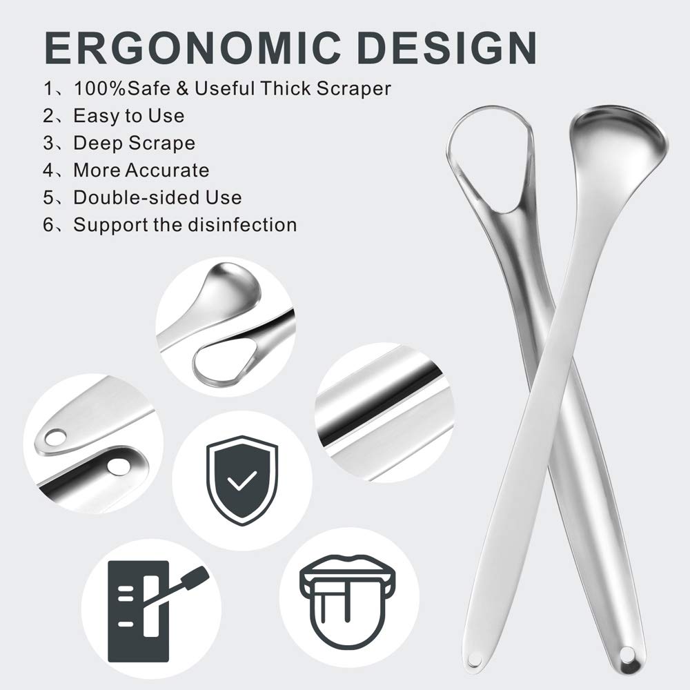 Tongue Cleaner Scraper, Surgical Stainless Steel Tongue Brush Professional Eliminate Bad Breath, Rustproof Tongue Scrapers Reusable Lifetime Dental Scraper