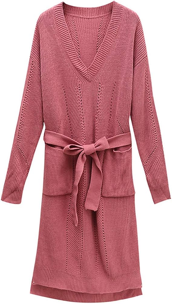 Amazon レディース ワンピース 秋冬 Vネック ニット 長い ルーズ長袖 ツイーター セーター かわいい ワンピース チュニック 通販