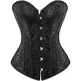 KSHUN Women's Sexy Satin Floral Boned Overbust Corset Top Lace up Back Underbust Body Shaper